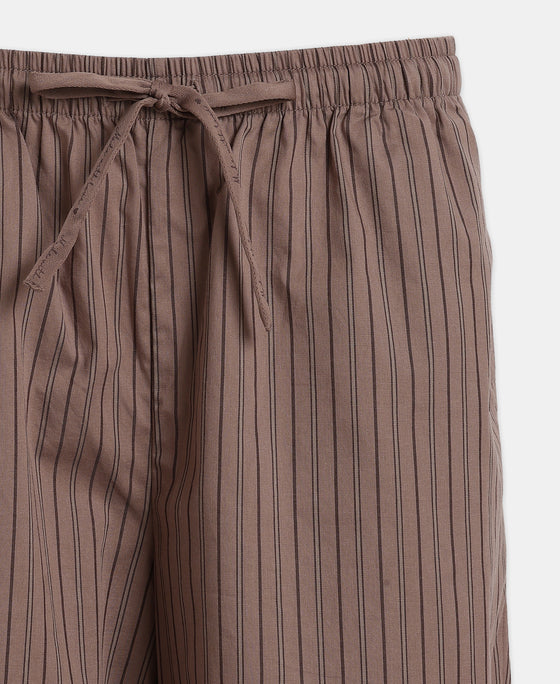Super Combed Cotton Woven Fabric Relaxed Fit Striped Pyjama with Side Pockets - Deep Taupe