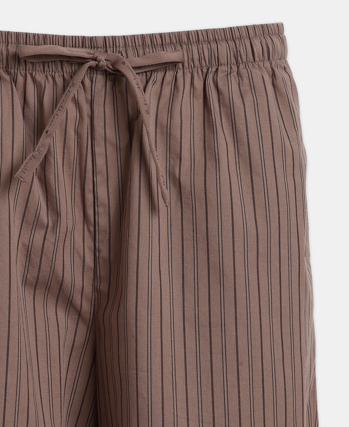 Super Combed Cotton Woven Fabric Relaxed Fit Striped Pyjama with Side Pockets - Deep Taupe