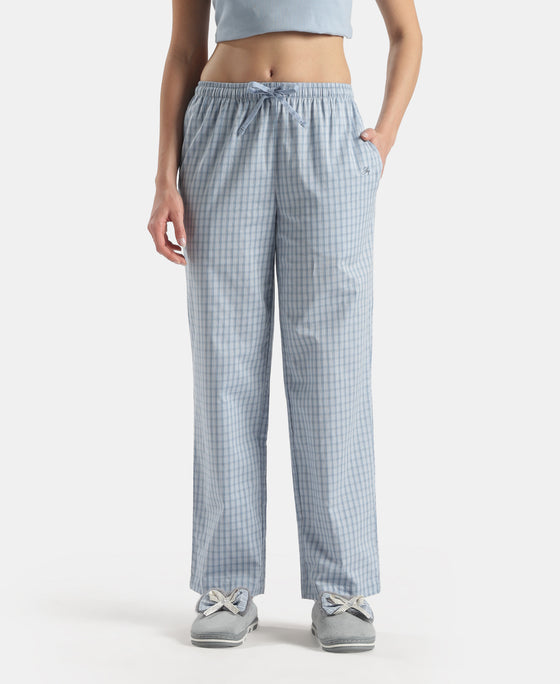 Super Combed Cotton Woven Fabric Relaxed Fit Checkered Pyjama with Side Pockets - Soft Chambray