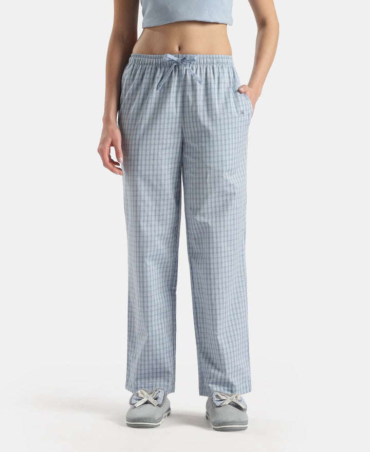 Super Combed Cotton Woven Fabric Relaxed Fit Checkered Pyjama with Side Pockets - Soft Chambray