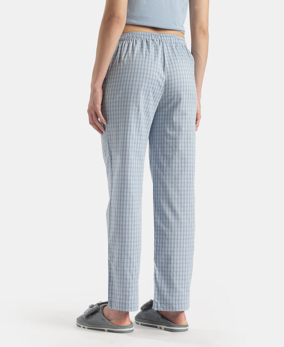 Super Combed Cotton Woven Fabric Relaxed Fit Checkered Pyjama with Side Pockets - Soft Chambray