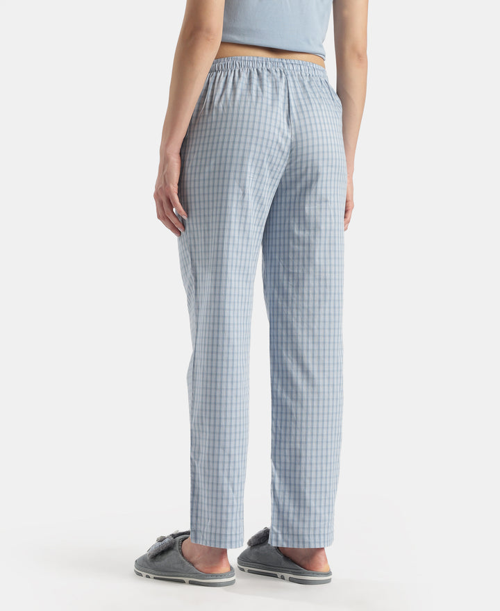 Super Combed Cotton Woven Fabric Relaxed Fit Checkered Pyjama with Side Pockets - Soft Chambray