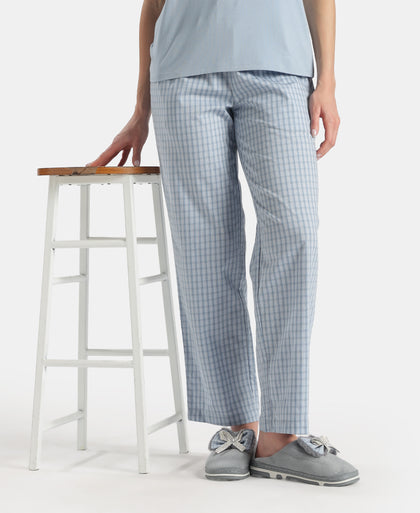 Super Combed Cotton Woven Fabric Relaxed Fit Checkered Pyjama with Side Pockets - Soft Chambray