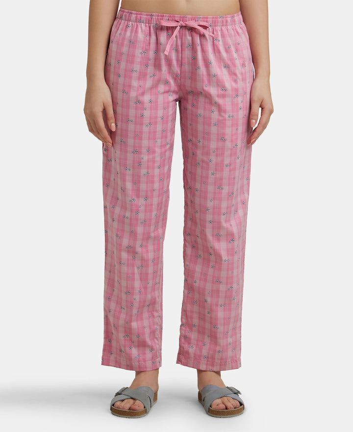 Super Combed Cotton Woven Fabric Relaxed Fit Striped Pyjama with Side Pockets - Wild Rose