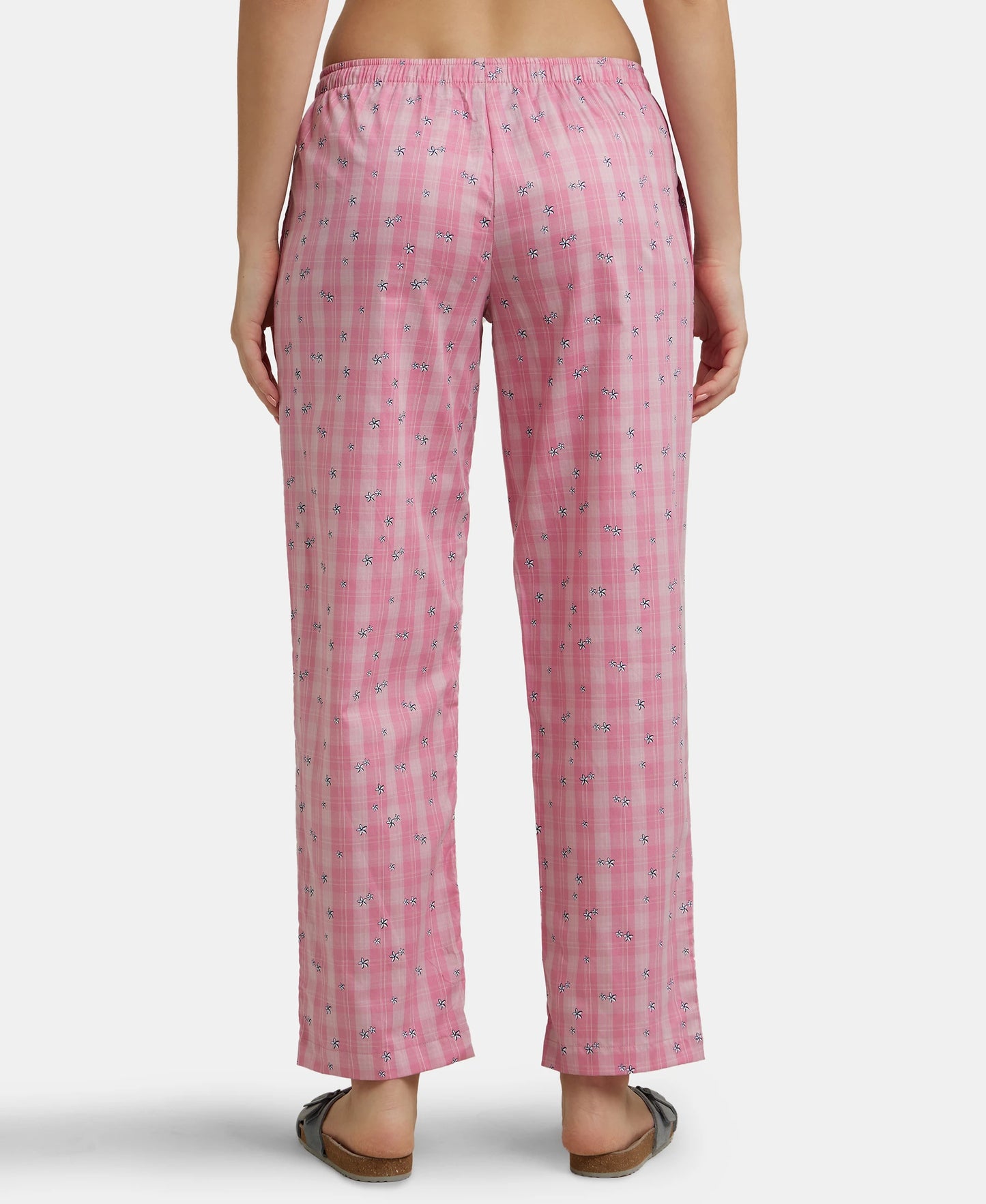 Super Combed Cotton Woven Fabric Relaxed Fit Striped Pyjama with Side Pockets - Wild Rose