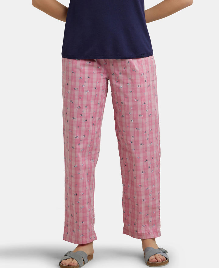 Super Combed Cotton Woven Fabric Relaxed Fit Striped Pyjama with Side Pockets - Wild Rose