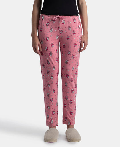 Micro Modal Cotton Relaxed Fit Printed Pyjama with Side Pockets - Cashmere Rose