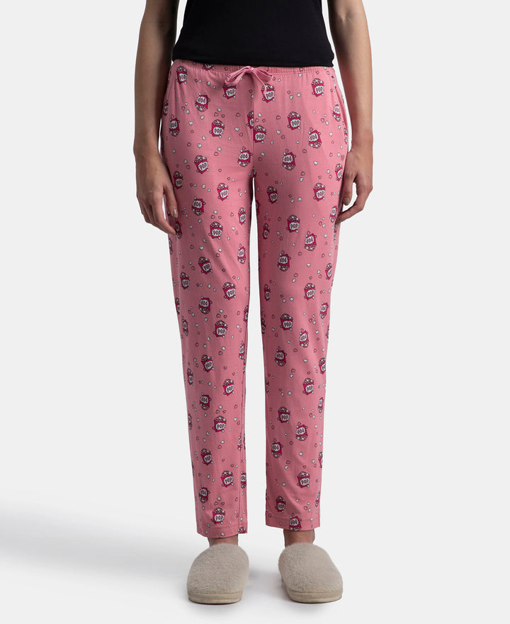Micro Modal Cotton Relaxed Fit Printed Pyjama with Side Pockets - Cashmere Rose