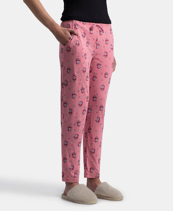 Micro Modal Cotton Relaxed Fit Printed Pyjama with Side Pockets - Cashmere Rose