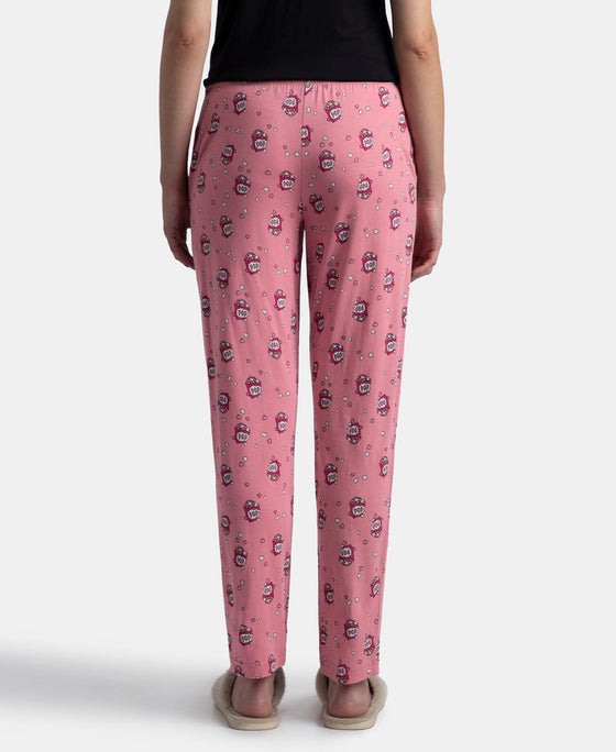 Micro Modal Cotton Relaxed Fit Printed Pyjama with Side Pockets - Cashmere Rose