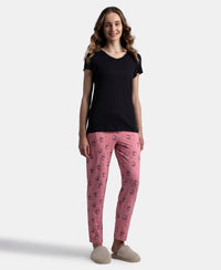 Micro Modal Cotton Relaxed Fit Printed Pyjama with Side Pockets - Cashmere Rose