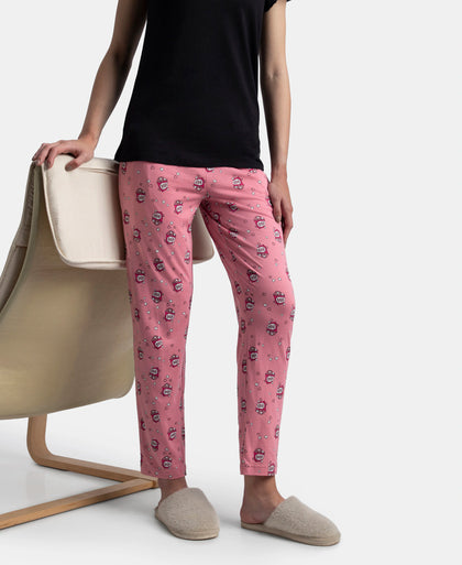 Micro Modal Cotton Relaxed Fit Printed Pyjama with Side Pockets - Cashmere Rose