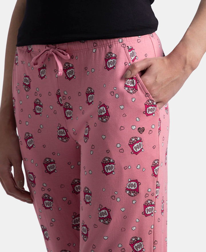 Micro Modal Cotton Relaxed Fit Printed Pyjama with Side Pockets - Cashmere Rose
