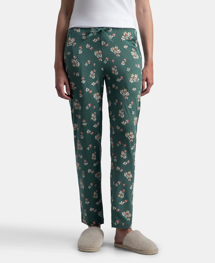 Micro Modal Cotton Relaxed Fit Printed Pyjama with Side Pockets - Sage Brush Green