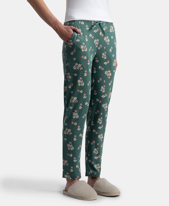 Micro Modal Cotton Relaxed Fit Printed Pyjama with Side Pockets - Sage Brush Green