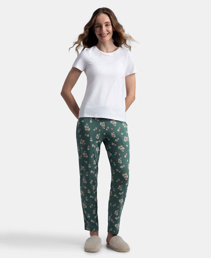 Micro Modal Cotton Relaxed Fit Printed Pyjama with Side Pockets - Sage Brush Green