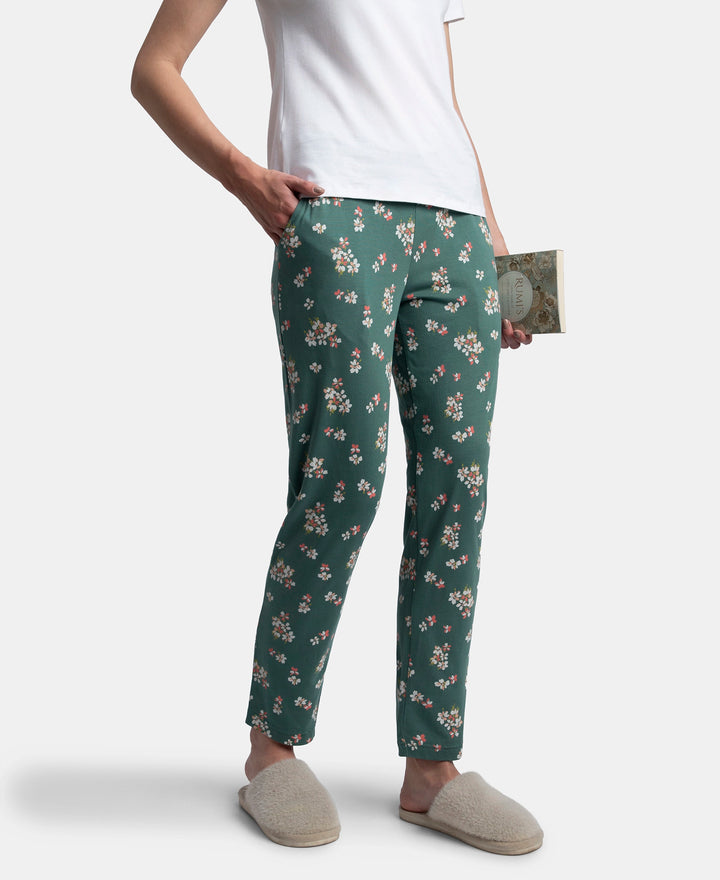 Micro Modal Cotton Relaxed Fit Printed Pyjama with Side Pockets - Sage Brush Green