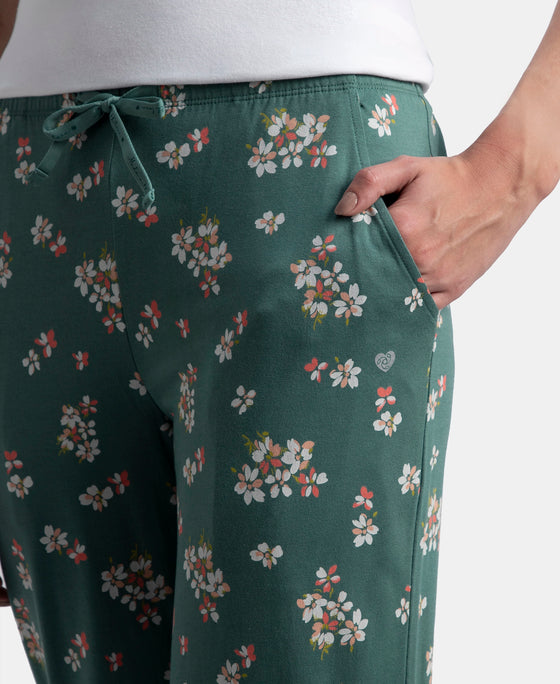 Micro Modal Cotton Relaxed Fit Printed Pyjama with Side Pockets - Sage Brush Green