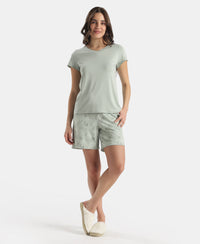 Micro Modal Cotton Relaxed Fit Printed Shorts with Side Pockets - Aqua Gray