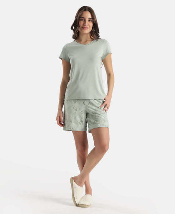 Micro Modal Cotton Relaxed Fit Printed Shorts with Side Pockets - Aqua Gray