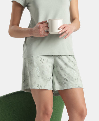 Micro Modal Cotton Relaxed Fit Printed Shorts with Side Pockets - Aqua Gray