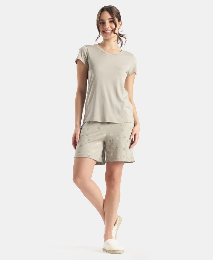 Micro Modal Cotton Relaxed Fit Printed Shorts with Side Pockets - London Fog