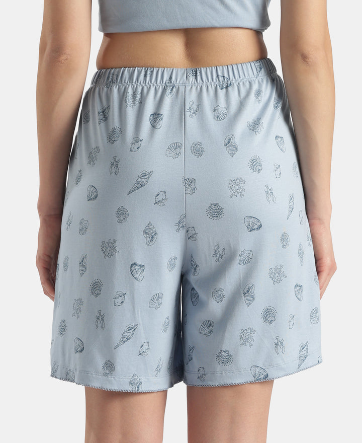Micro Modal Cotton Relaxed Fit Printed Shorts with Side Pockets - Soft Chambray