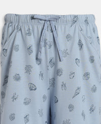 Micro Modal Cotton Relaxed Fit Printed Shorts with Side Pockets - Soft Chambray