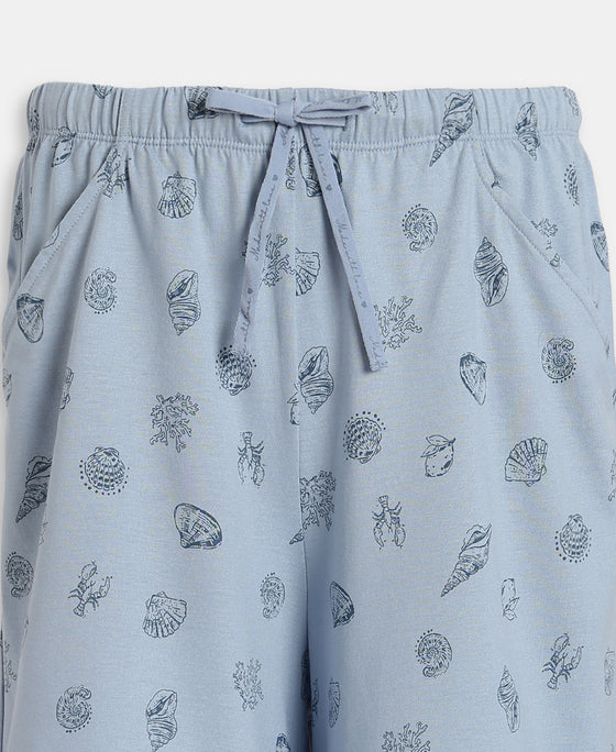 Micro Modal Cotton Relaxed Fit Printed Shorts with Side Pockets - Soft Chambray
