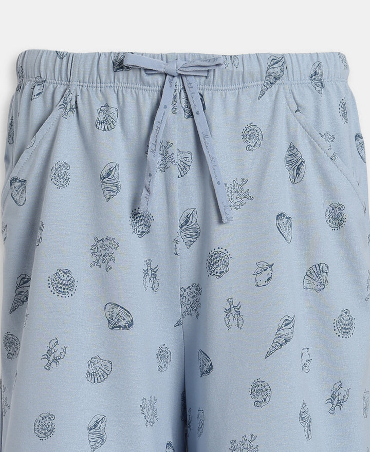 Micro Modal Cotton Relaxed Fit Printed Shorts with Side Pockets - Soft Chambray