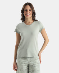 Micro Modal Cotton Relaxed Fit Solid V Neck Half Sleeve Tshirt - Aqua Gray