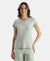 Micro Modal Cotton Relaxed Fit Solid V Neck Half Sleeve Tshirt - Aqua Gray