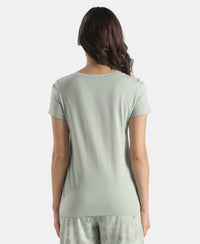 Micro Modal Cotton Relaxed Fit Solid V Neck Half Sleeve Tshirt - Aqua Gray