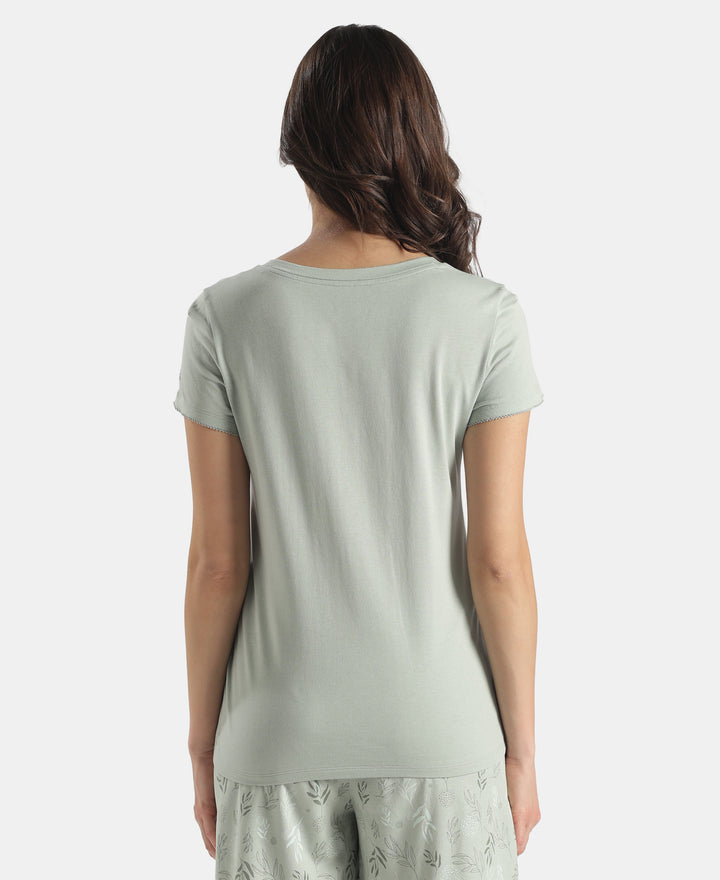 Micro Modal Cotton Relaxed Fit Solid V Neck Half Sleeve Tshirt - Aqua Gray