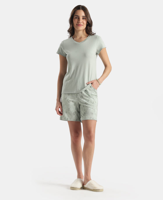 Micro Modal Cotton Relaxed Fit Solid V Neck Half Sleeve Tshirt - Aqua Gray