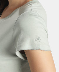 Micro Modal Cotton Relaxed Fit Solid V Neck Half Sleeve Tshirt - Aqua Gray