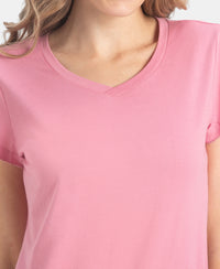 Micro Modal Cotton Relaxed Fit Solid V Neck Half Sleeve T-Shirt - Cashmere Rose
