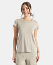 Micro Modal Cotton Relaxed Fit Solid V Neck Half Sleeve Tshirt - London Fog