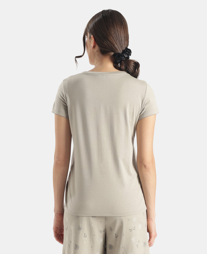 Micro Modal Cotton Relaxed Fit Solid V Neck Half Sleeve Tshirt - London Fog