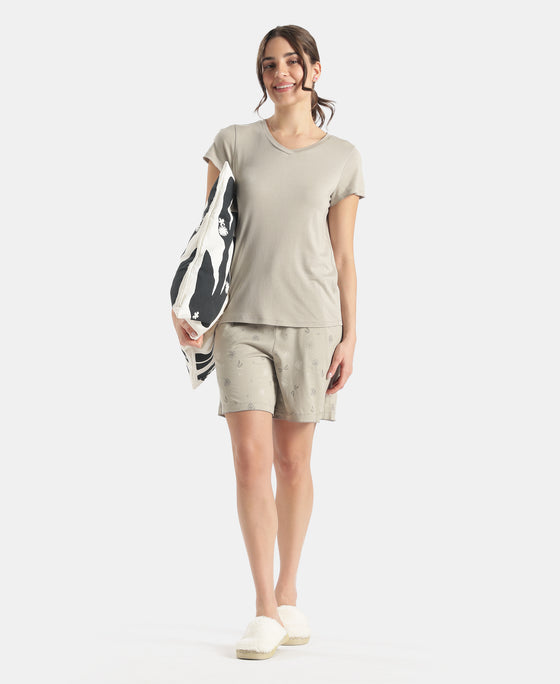Micro Modal Cotton Relaxed Fit Solid V Neck Half Sleeve Tshirt - London Fog