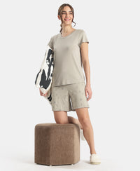 Micro Modal Cotton Relaxed Fit Solid V Neck Half Sleeve Tshirt - London Fog