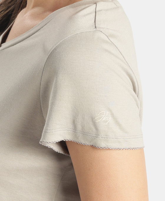Micro Modal Cotton Relaxed Fit Solid V Neck Half Sleeve Tshirt - London Fog