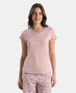 Micro Modal Cotton Relaxed Fit Solid V Neck Half Sleeve Tshirt - Zephyr