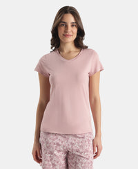 Micro Modal Cotton Relaxed Fit Solid V Neck Half Sleeve Tshirt - Zephyr