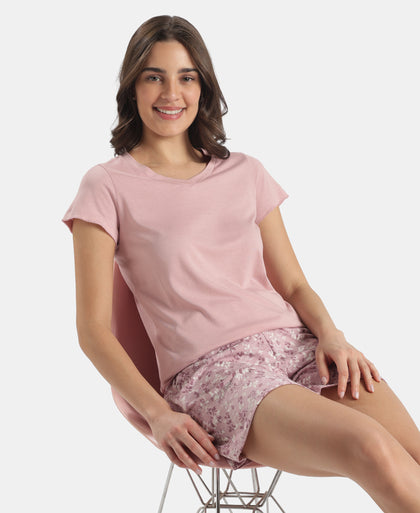 Micro Modal Cotton Relaxed Fit Solid V Neck Half Sleeve Tshirt - Zephyr