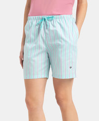 Super Combed Cotton Yarn Dyed Woven Relaxed Fit Striped Shorts with Side Pockets - Aqua Sky