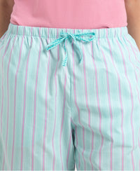 Super Combed Cotton Yarn Dyed Woven Relaxed Fit Striped Shorts with Side Pockets - Aqua Sky