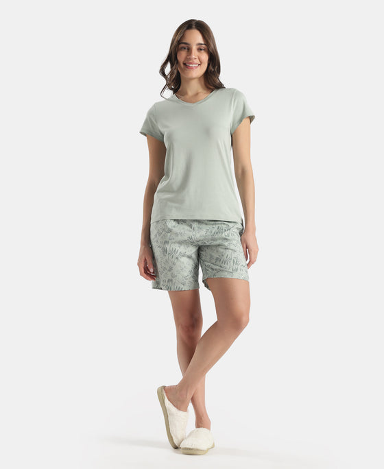 Super Combed Cotton Yarn Dyed Woven Relaxed Fit Striped Shorts with Side Pockets - Aqua Gray