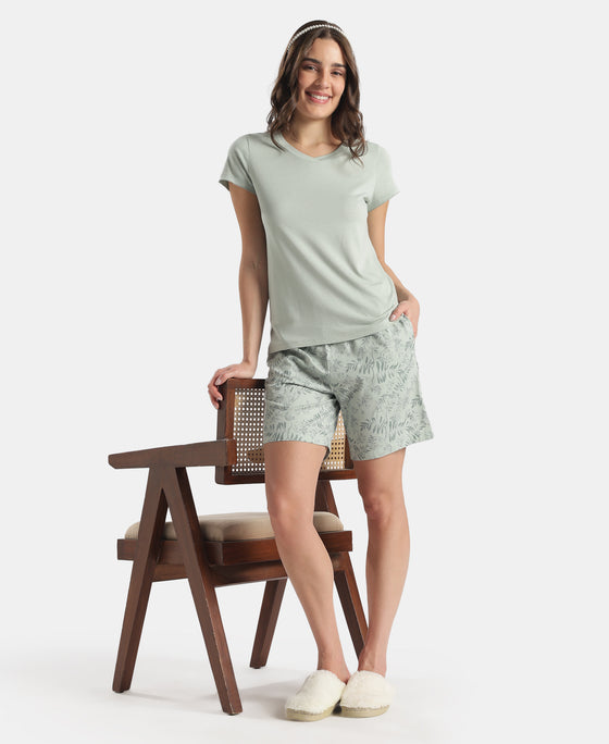 Super Combed Cotton Yarn Dyed Woven Relaxed Fit Striped Shorts with Side Pockets - Aqua Gray