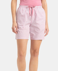 Super Combed Cotton Yarn Dyed Woven Relaxed Fit Striped Shorts with Side Pockets - Cashmere Rose